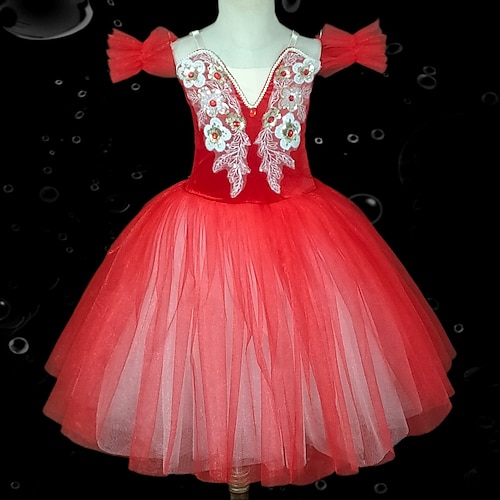 

Kids' Dancewear Ballet Tutu Dress Dress Rhinestone Lace Embroidery Girls' Training Performance Sleeveless High Mesh Polyester