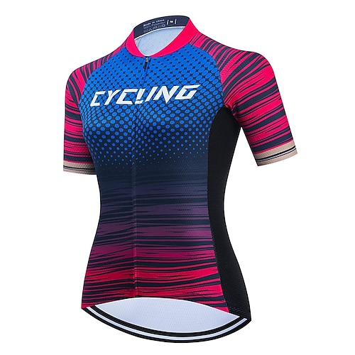 

21Grams Women's Cycling Jersey Short Sleeve Bike Top with 3 Rear Pockets Mountain Bike MTB Road Bike Cycling Breathable Quick Dry Moisture Wicking Reflective Strips Blue Polka Dot Stripes Polyester