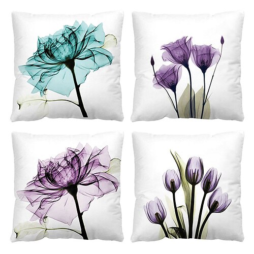 

Floral Double Side Cushion Cover 4PC Soft Decorative Square Throw Pillow Cover Cushion Case Pillowcase for Sofa Bedroom Superior Quality Machine Washable