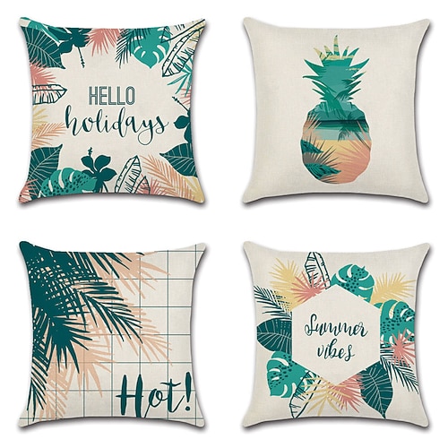 

Hello Summer Double Side Cushion Cover 4PC Soft Decorative Square Throw Pillow Cover Cushion Case Pillowcase for Sofa Bedroom Superior Quality Machine Washable