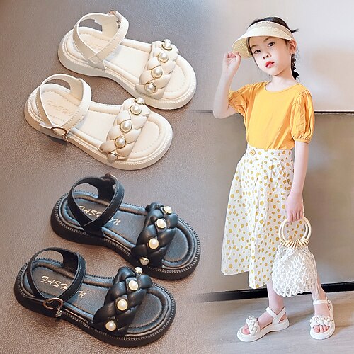 

Girls' Sandals School Shoes Leather Portable School Shoes Big Kids(7years ) Little Kids(4-7ys) Daily Outdoor Indoor Magic Tape Black Beige Summer