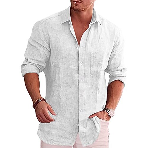 

Men's Shirt Solid Color Turndown Street Casual Button-Down Long Sleeve Tops Casual Fashion Breathable Comfortable White