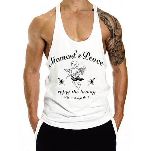 

Men's Tank Top Vest Hot Stamping Graphic Prints Letter Plus Size Crew Neck Daily Sports Print Sleeveless Tops Fashion Classic Designer Hawaiian White Black Gray