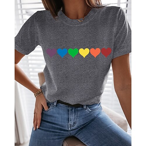 

Women's Painting T shirt Heart Print Round Neck Basic Tops Green White Black