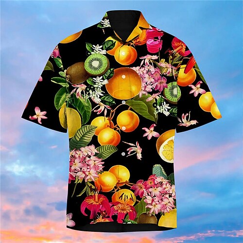 

Men's Shirt Print Floral Fruit Turndown Street Casual Button-Down Print Short Sleeve Tops Casual Fashion Designer Hawaiian Black