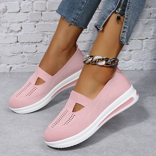 

Women's Slip-Ons Daily Plus Size Flat Heel Round Toe Casual Tissage Volant Loafer Solid Colored Black Rosy Pink Blue