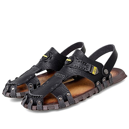 

Men's Sandals Casual Classic Daily Office Career PU Black Khaki Brown Spring Summer