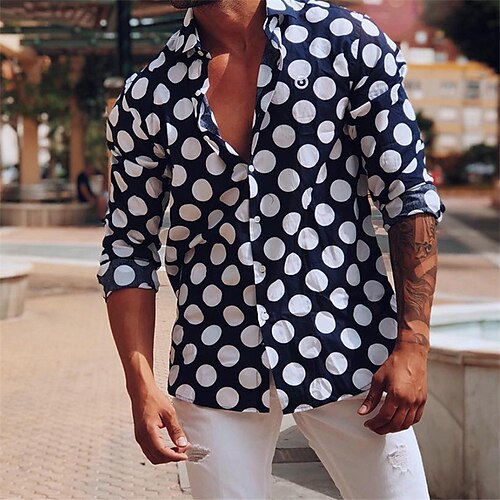 

Men's Shirt Circle Turndown Street Casual Button-Down Long Sleeve Tops Casual Fashion Breathable Comfortable Navy Blue