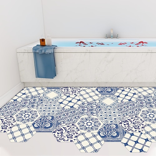 

10pcs Geometric Hexagonal Tile Stickers Bathroom Kitchen Wall Stickers Non-slip Floor Stickers