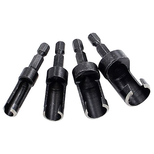 

4pcs Quick Shank 1/4'' Shank Black Carpentry Wood Plug Cutter Straight Tapered Claw Type Drill Bit Set 6mm 10mm 13mm 16mm Drill