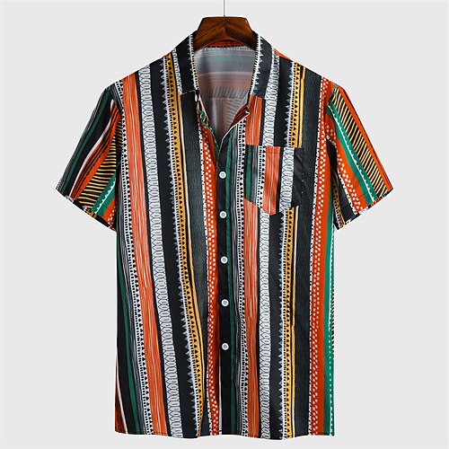 

Men's Shirt Striped Turndown Street Casual Button-Down Short Sleeve Tops Casual Fashion Breathable Comfortable Brown