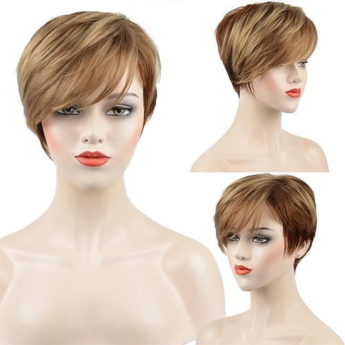 

Short Pixie Cut Wigs with Bangs Mixed Blonde Brown Short Wig Synthetic Wigs for Black Women Mixed Hairstyles for Women