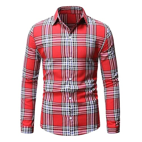 

Men's Shirt Hot Stamping Graphic Lattice Turndown Street Casual Button-Down Print Long Sleeve Tops Casual Fashion Breathable Comfortable Red
