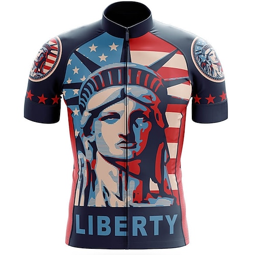 

21Grams Men's Cycling Jersey Short Sleeve Bike Top with 3 Rear Pockets Mountain Bike MTB Road Bike Cycling Breathable Quick Dry Moisture Wicking Reflective Strips Blue American / USA Polyester Spandex