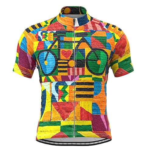 

21Grams Men's Cycling Jersey Short Sleeve Bike Top with 3 Rear Pockets Mountain Bike MTB Road Bike Cycling Breathable Quick Dry Moisture Wicking Reflective Strips Green Yellow Sky Blue Geometic