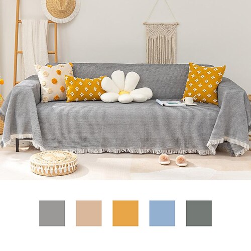 

Sofa Blanket Throw Grey Couch Towel for Pet Slipcover Sectional Couch Armchair Loveseat 4 or 3 Seater L Shape Dust-Proof Non-Slip Protector