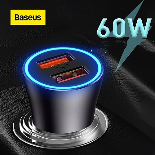 

Baseus Car Charger 60W Fast Charge Dual Port USB Phone Charging Car Lighter Slot Charger