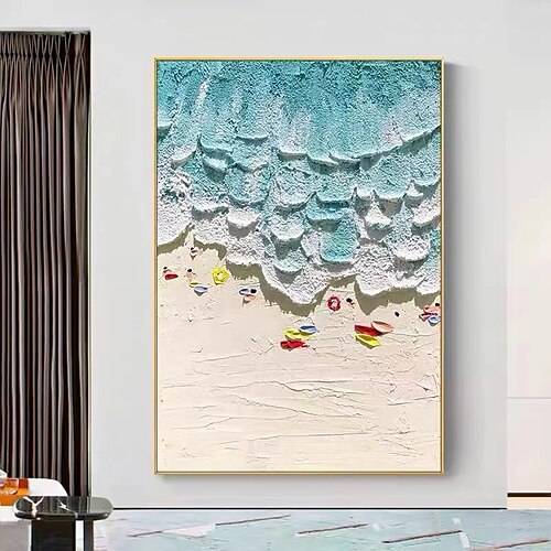 

Handmade Hand Painted Oil Painting Wall Art Beachside Swimming Summer Home Decoration Decor Rolled Canvas No Frame Unstretched