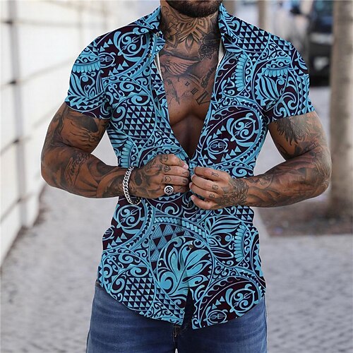 

Homme Chemise Chemise graphique Floral Col rabattu Vert Bleu Violet Jaune Print Extérieur Plein Air Manches Courtes Bouton bas Imprimer Vêtement Tenue Mode Design Casual Respirable / Eté / Printemps