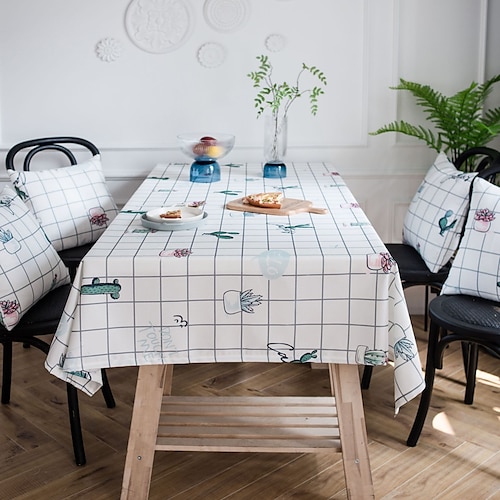 

Farmhouse Style Pastoral Tablecloth Cotton Linen Fabric Table Cloth - Washable Table Cover Dust-Proof Wrinkle Resistant for Restaurant, Picnic, Indoor and Outdoor Dining