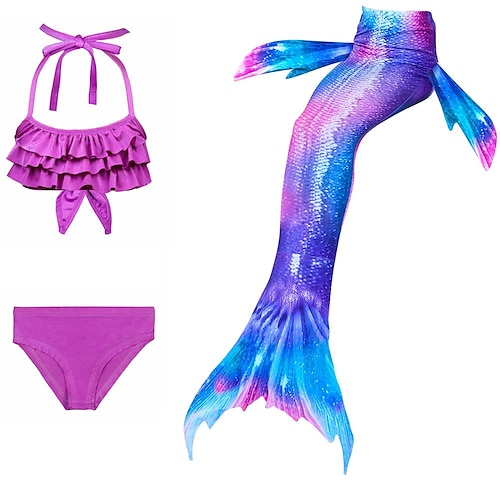 

Kids Girls' Three Piece Swimwear Beach Scales Sexy Backless Bathing Suits 2-12 Years Summer Purple