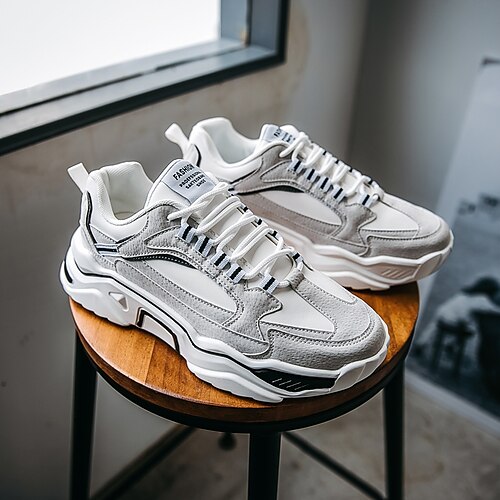 

Men's Trainers Athletic Shoes Comfort Shoes Athletic Walking Shoes PU Over The Knee Boots Black and White Light Grey Light Blue Fall