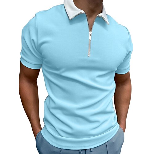  Camisas polo de manga corta para hombre, con cremallera, cuello  en V, estampado gráfico, camiseta de golf 2023, a la moda, ajuste muscular,  casual, para verano, Azul : Ropa, Zapatos y