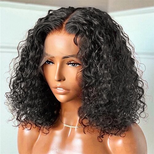 

Water Wave Short Bob Human Hair Lace Front Wigs 8-16 Inch 4x4 Transparent Lace Front Human Hair Wig Pre Plucked with Baby Hair Glueless Wig