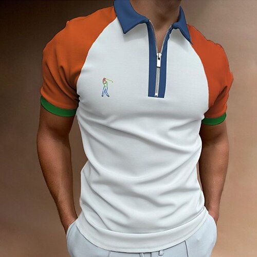 

Men's Collar Polo Shirt Golf Shirt Color Block Turndown White Street Casual Short Sleeve Zipper Clothing Apparel Fashion Casual Comfortable