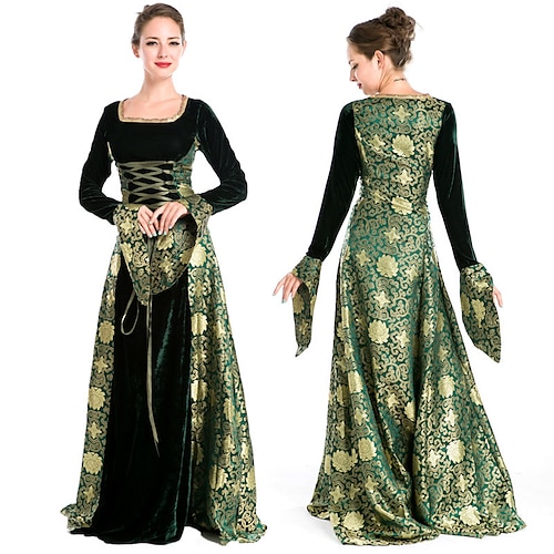 

Outlander Vintage Inspired Medieval Renaissance 18th Century Party Costume Corset Dress Women's Costume Vintage Cosplay Carnival Masquerade Long Sleeve Long Length Dress Halloween