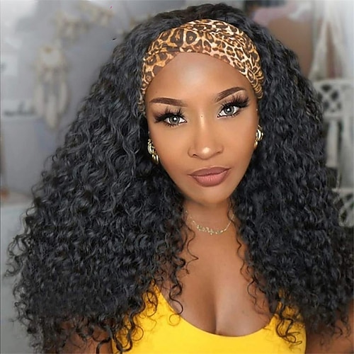 

100% Headband Wigs Deep Wave Human Hair Wig Headband Scarf Brazilian Curly Headband Wigs Glueless Remy Hair With Headband Machine Made Wigs