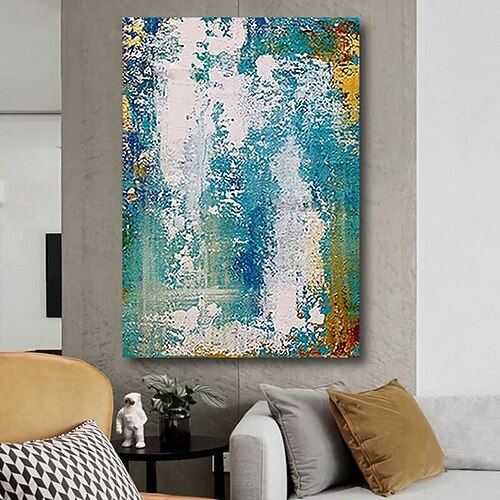 

Oil Painting Handmade Hand Painted Wall Art Abstract Modern Blue White Beige Large Heavy Oils Home Decoration Decor Stretched Frame Ready to Hang