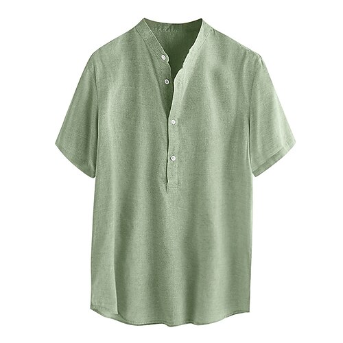 

Men's Shirt Print Solid Color Round Neck Street Casual Button-Down Print Half Sleeve Tops Casual Fashion Designer Breathable Green Gray Khaki