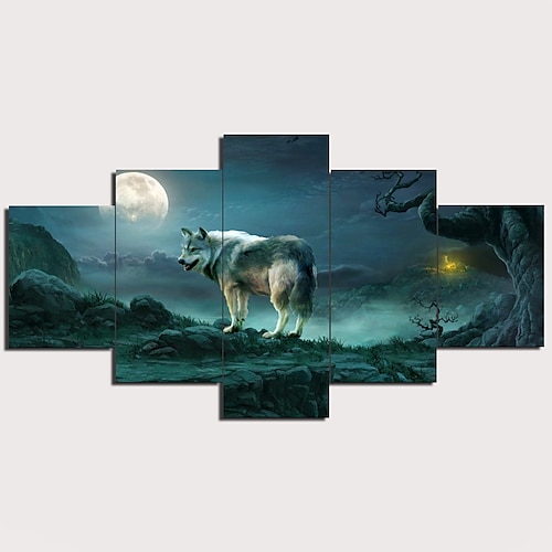 

5 Panels Wall Art Canvas Prints Posters Painting Animals Wolf Modern Traditional Artwork Picture Home Decoration Décor Rolled Canvas No Frame Unframed Unstretched