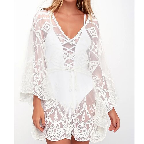 

Women's Swimwear Cover Up Normal Swimsuit Modest Swimwear Solid Colored White Black Bathing Suits