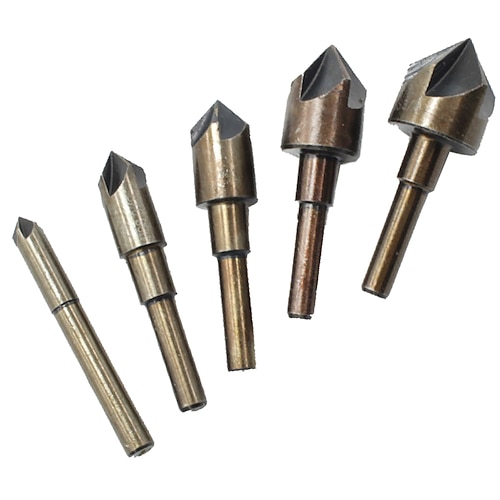 

5pc British Baking Yellow High Speed Steel Round Handle Five Edge Chamferer For Woodworking