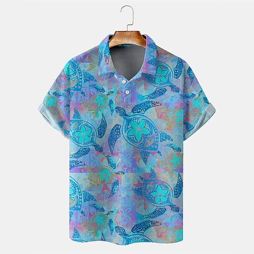 

Men's Collar Polo Shirt Golf Shirt Tortoise Turndown Blue Street Casual Short Sleeve 3D Button-Down Clothing Apparel Fashion Casual Comfortable