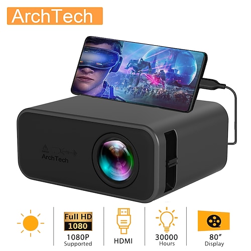 

ArchTech YT500 LED Mini Projector 320x240 Pixels Supports 1080P HDMI-compatible USB Audio Portable Home Media Vid Home Theater Video Beamer VS YG300
