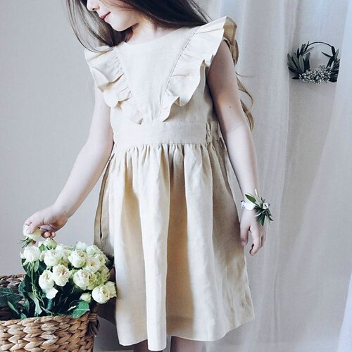 

Kids Little Girls' Dress Solid Colored A Line Dress Sports Outdoor Daily Ruched White Pink Army Green Knee-length Sleeveless Cute Sweet Dresses Summer Regular Fit 2-8 Years