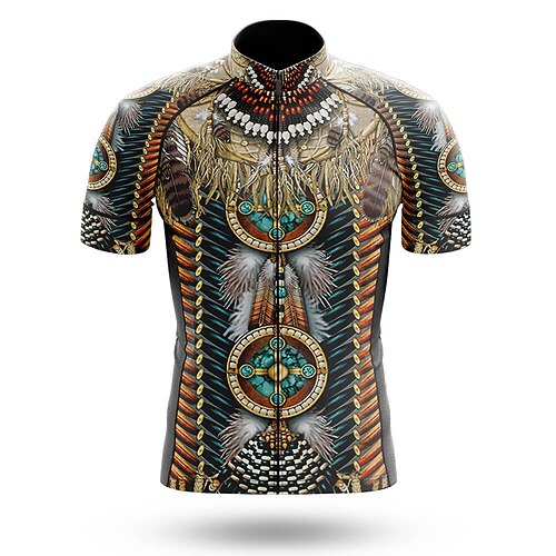 

21Grams Men's Cycling Jersey Short Sleeve Bike Top with 3 Rear Pockets Mountain Bike MTB Road Bike Cycling Breathable Quick Dry Moisture Wicking Reflective Strips Brown Graphic Polyester Spandex