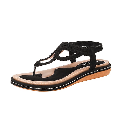 

Women's Sandals Flat Sandals Wedge Heel Round Toe Open Toe Elegant Casual Daily Office PU Leather Elastic Band Spring Summer Solid Colored Almond Black Royal Blue