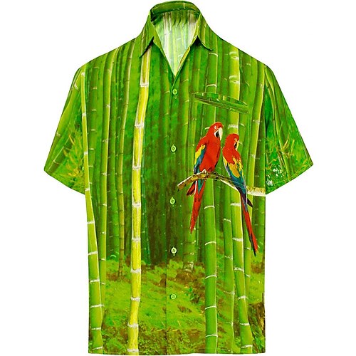 

Men's Shirt Parrot Turndown Street Casual 3D Button-Down Short Sleeve Tops Casual Fashion Comfortable Beach Green