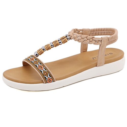 

Women's Sandals Boho Bohemia Beach Flat Sandals Flat Heel Round Toe Open Toe Elegant Casual Daily Office Walking Shoes PU Leather Elastic Band Spring Summer Solid Colored Camel Black Light Pink