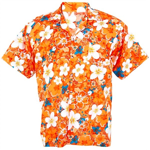

Men's Shirt Floral Turndown Street Casual Button-Down Short Sleeve Tops Casual Fashion Comfortable Beach Orange