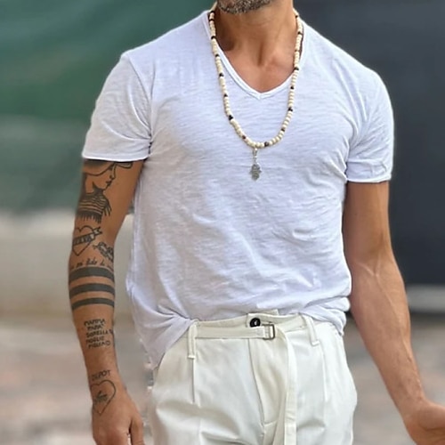 

Men's T shirt Tee Solid Color Crew Neck Street Casual Short Sleeve Tops Basic Fashion Classic Comfortable White