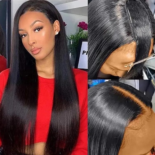 

Remy Human Hair U Part Wig Bob Brazilian Hair Straight Natural Straight Natural Wig 150% 180% Density Valentine Natural Hairline 100% Virgin With Bleached Knots For Women's Short Medium Length Human