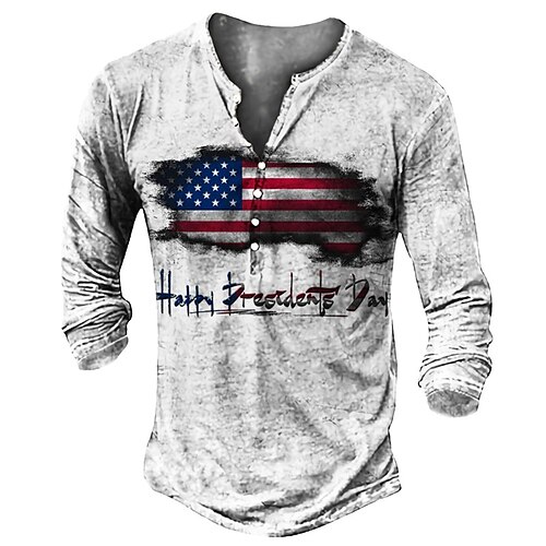 

Men's Henley Shirt Tee T shirt Tee 3D Print Graphic National Flag Plus Size Henley Daily Sports Button-Down Print Long Sleeve Tops Basic Classic Designer Comfortable Light gray