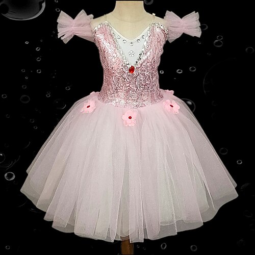 

Kids' Dancewear Ballet Tutu Dress Dress Rhinestone Lace Embroidery Girls' Training Performance Sleeveless High Mesh Polyester