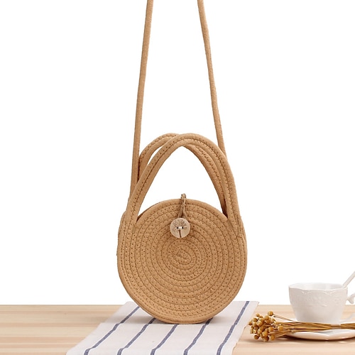 

Women's Straw Bag Beach Bag Sling Bags Crossbody Bag Top Handle Bag Straw Bag Straw Solid Color Daily Outdoor Camel Beige