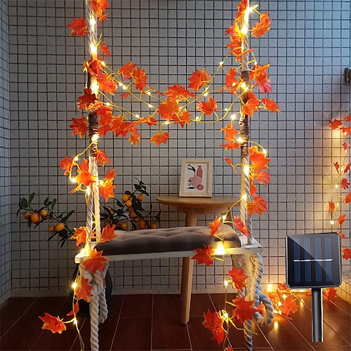 

Maple Leaf Garland Solar String Lights Fall Decorations 8 Modes for Indoor Outdoor Hanging Lights Artificial Outdoor Ivy Leaf Plants IP65 Waterproof for Yard Fence Decoration Warm White